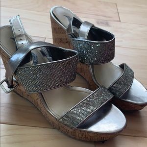 Nina silver sparkly wedge heels